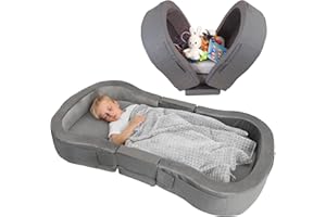 ENITYA Toddler Travel Bed, Foldable Floor Cot with Washable Cover for Travel, Camping, Home, Portable Crib for Kids Aged 18M–5Y, Easy to Use, Kids Cot for Sleeping, Dark Grey