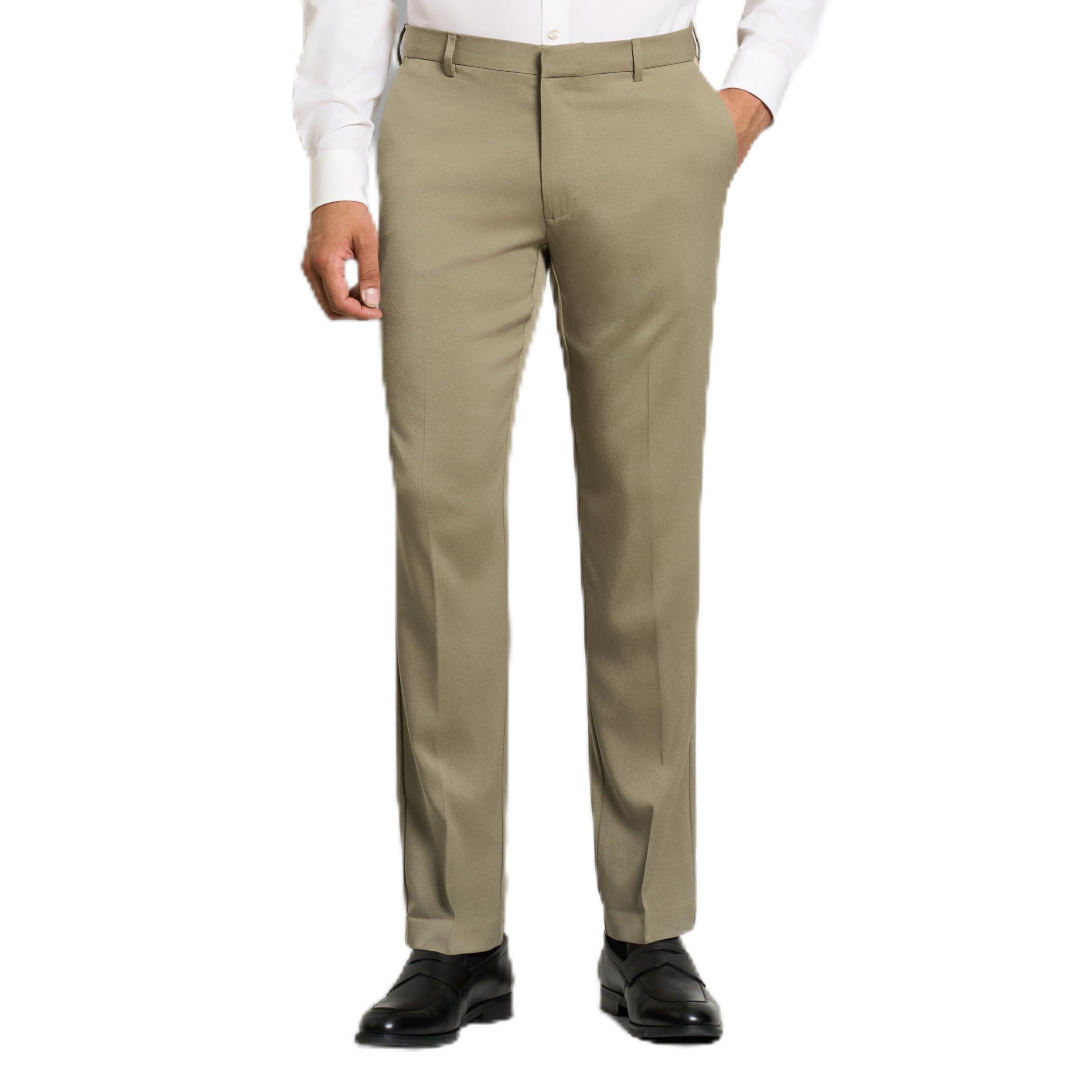 Van Heusen Men’s Micax Cooling Stretch Dress Pant, Khaki Heather – Temp Control, 32IN