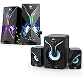 OROW 【Random Shipment of 2.0 or 2.1 Model】 Computer Speakers,10W PC Speakers Desktop Speaker with RGB Lights,USB Powered, Ste