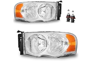 KarSpareHub Headlights Assembly for 02-05 Dodge Ram 1500 for 03-05 Dodge Ram 2500/3500 Headlamp Replacement Chrome Housing Dr