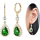 Desnuage Emerald Green Earrings14k Gold Plated Hypoallergenic Handmade Rhinestone Dangle Earrings for Women Fashion Trendy