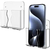 Niuohoy 2 Pack Wall Phone Holder Phone Stand with Charging Hole (Clear) | Compatible with iPhone and Android, remote control 
