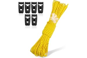 Hikeman Tent Guy Ropes 2mm-Ultralight Strong Guy Lines with Tensioner Reflective UHMWPE Fiber Tent Cord for Camping, Hiking, Backpacking Rope (Yellow, 39 Feet, 6 Tensioners)