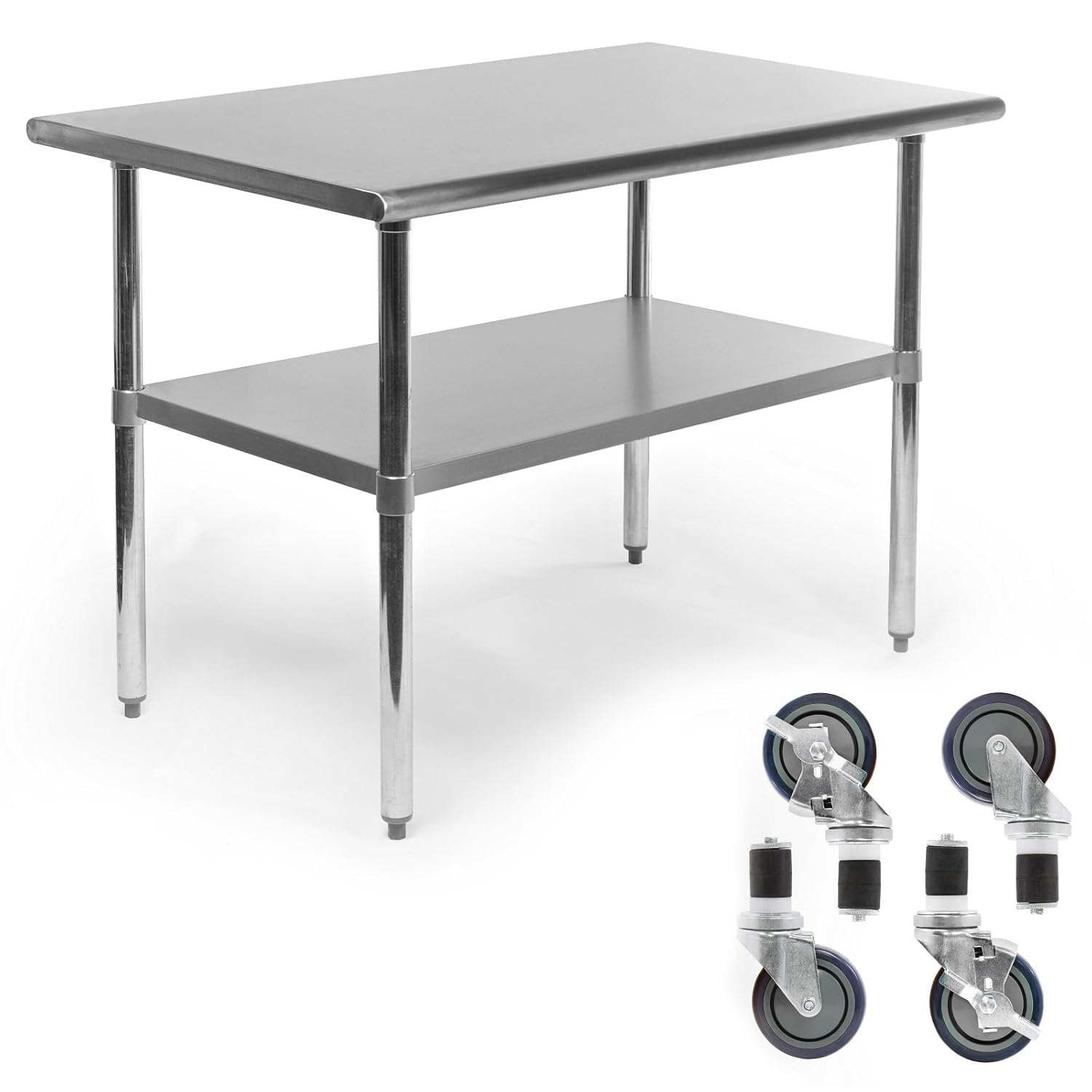 GRIDMANN NSF Stainless Steel Commercial Kitchen Prep & Work Table w/ 4 Casters (Wheels) - 48 in. x 30 in.