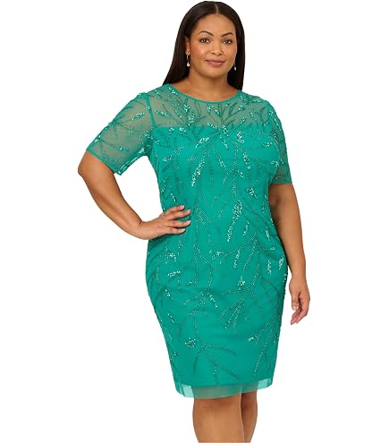 Adrianna Papell Women's Beaded Short Dress, Blush : Clothing, Shoes & Jewelry