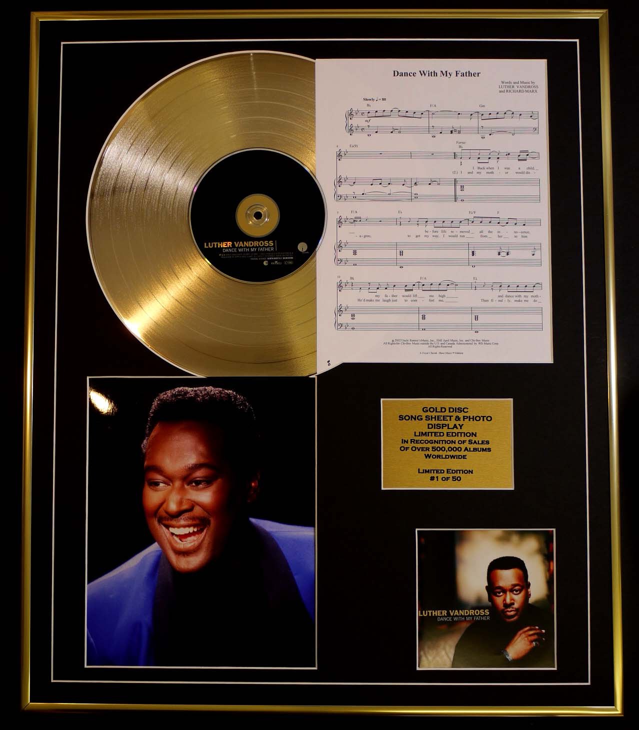 LUTHER VANDROSS/CD GOLD DISC, SONG SHEET & PHOTO DISPLAY/LTD. EDITION/COA/ALBUM, DANCE WITH MY FATHER/SONG SHEET, DANCE WITH MY FATHER