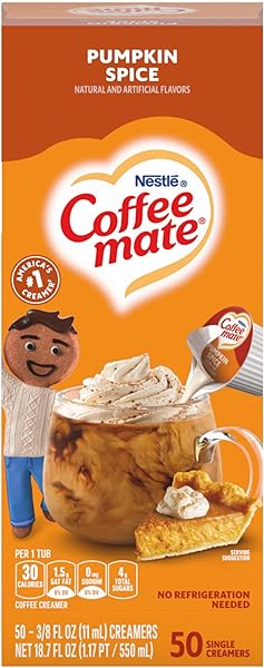 NESTLE,PUMPKIN SPICE, COFFEE-MATE LIQUID COFFEE CREAMER SINGLE SERVING TUBS – SEASONAL FLAVOR, 0.37 FL OZ (PACK OF 50)