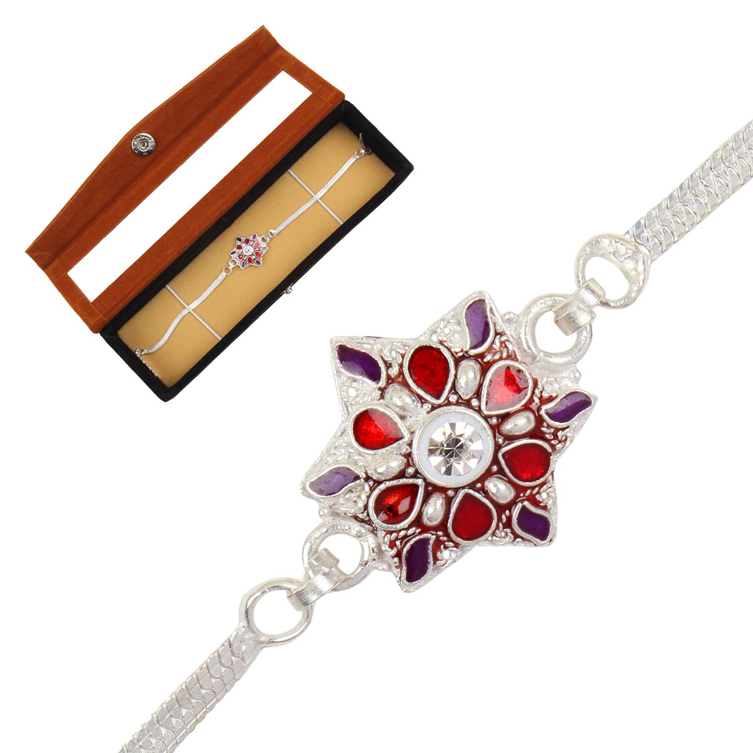 jewel fuel silver bracelet rakhi with velvet gift box (916)