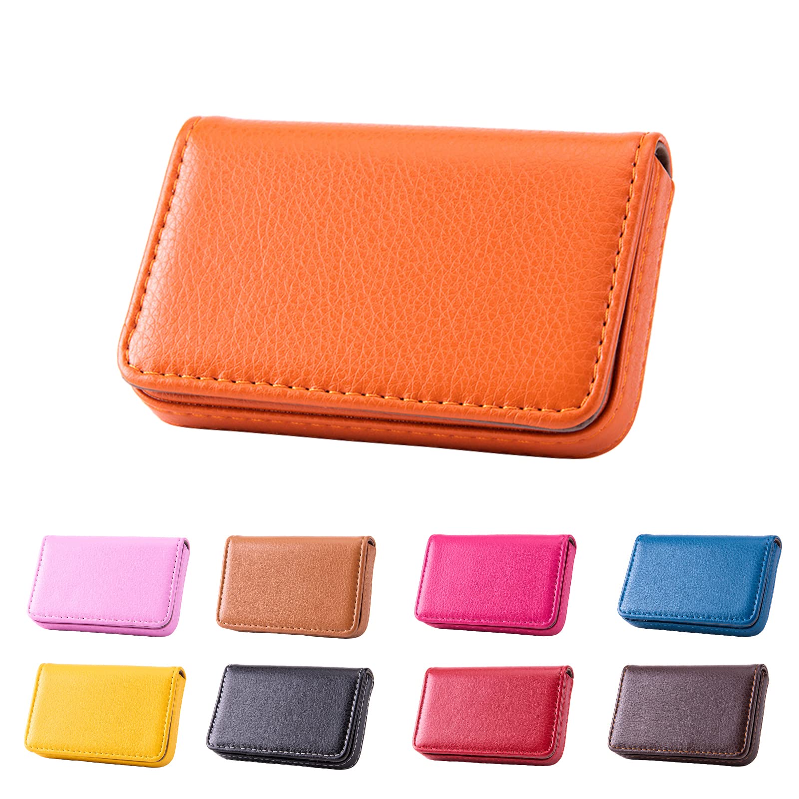 Waylipun Business Card Holder, PU Leather Business Card Case, Business Card Holder for Purse, Business Name Card Case for Men & Women, Magnetic Shut (Orange)