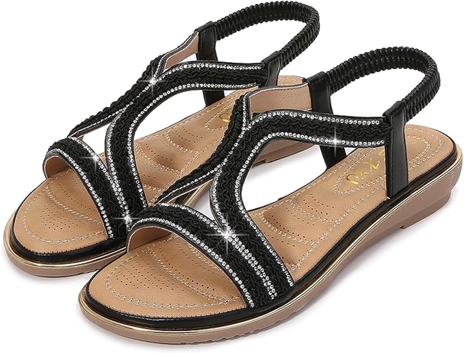 Amazon.com | New round head open toe sandals water drill woven sandals women's sandals | Sandals