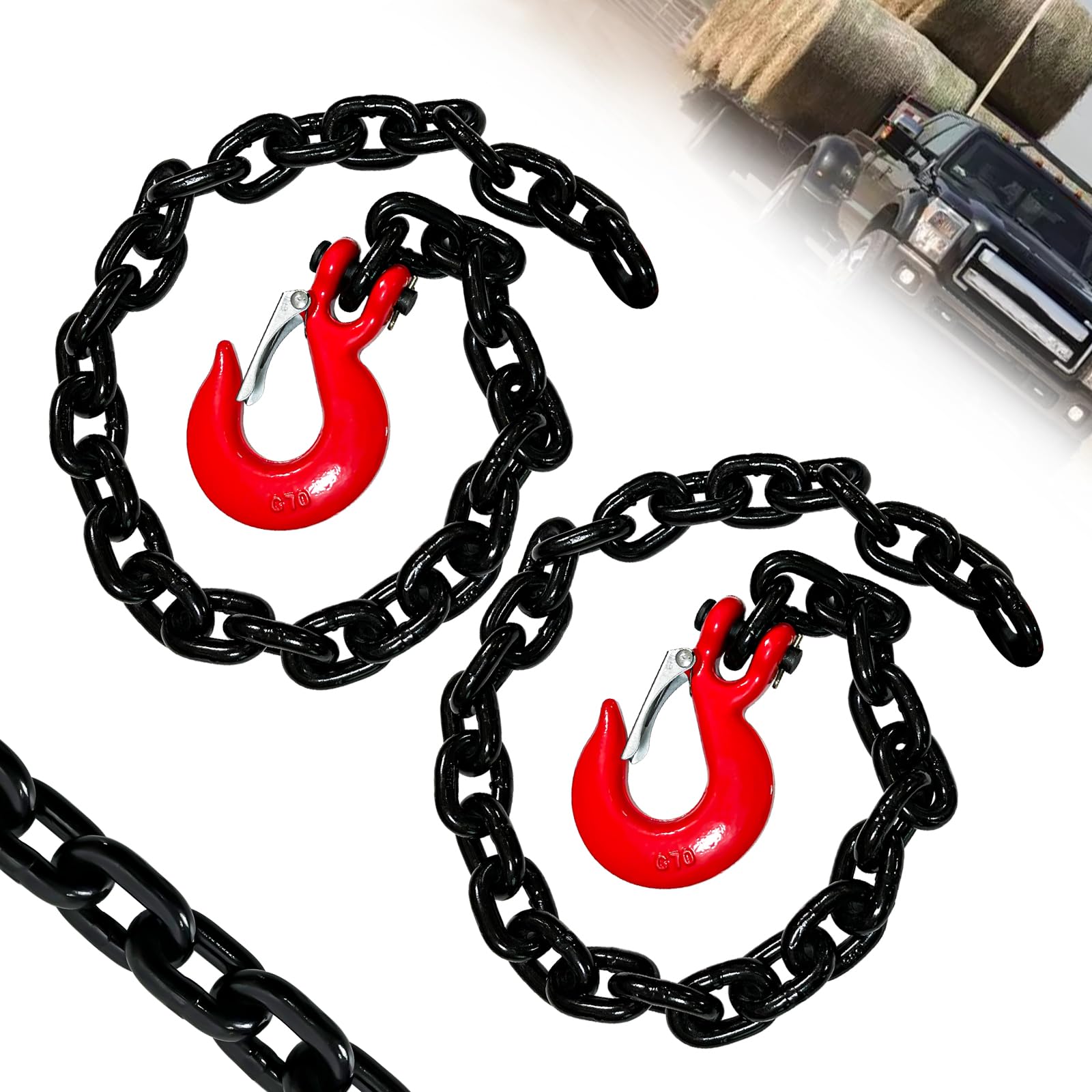 Photo 1 of 5/16" Trailer Safety Chains G80 Trailer Chains with G70 Clevis Safety Hooks|36" Tow Chains 4900 lbs Safety Working Load 17000 lbs Break Strength Heavy Duty|Tow Truck Binding Chains(2 Pack- EP Black)