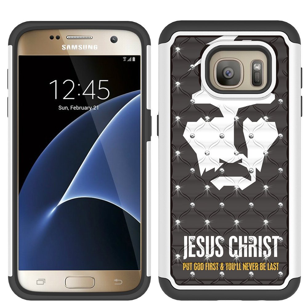Galaxy S7 Case, MagicSky [Shock Absorption] Studded Rhinestone Bling Hybrid Dual Layer Armor Defender Protective Case Cover for Samsung Galaxy S7 (Jesus)