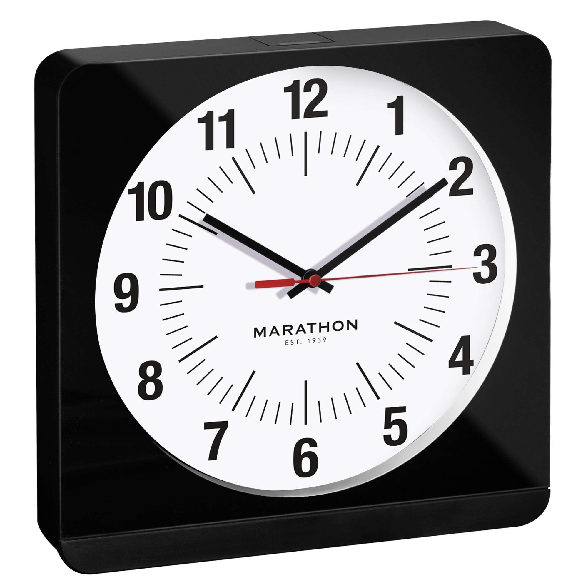 Marathon Jumbo Silent Sweep Studio Wall Clock | 12” Square Non-Ticking Analog Wall Clock | Easy to Read | Auto Backlit | Ideal for Studios & Offices