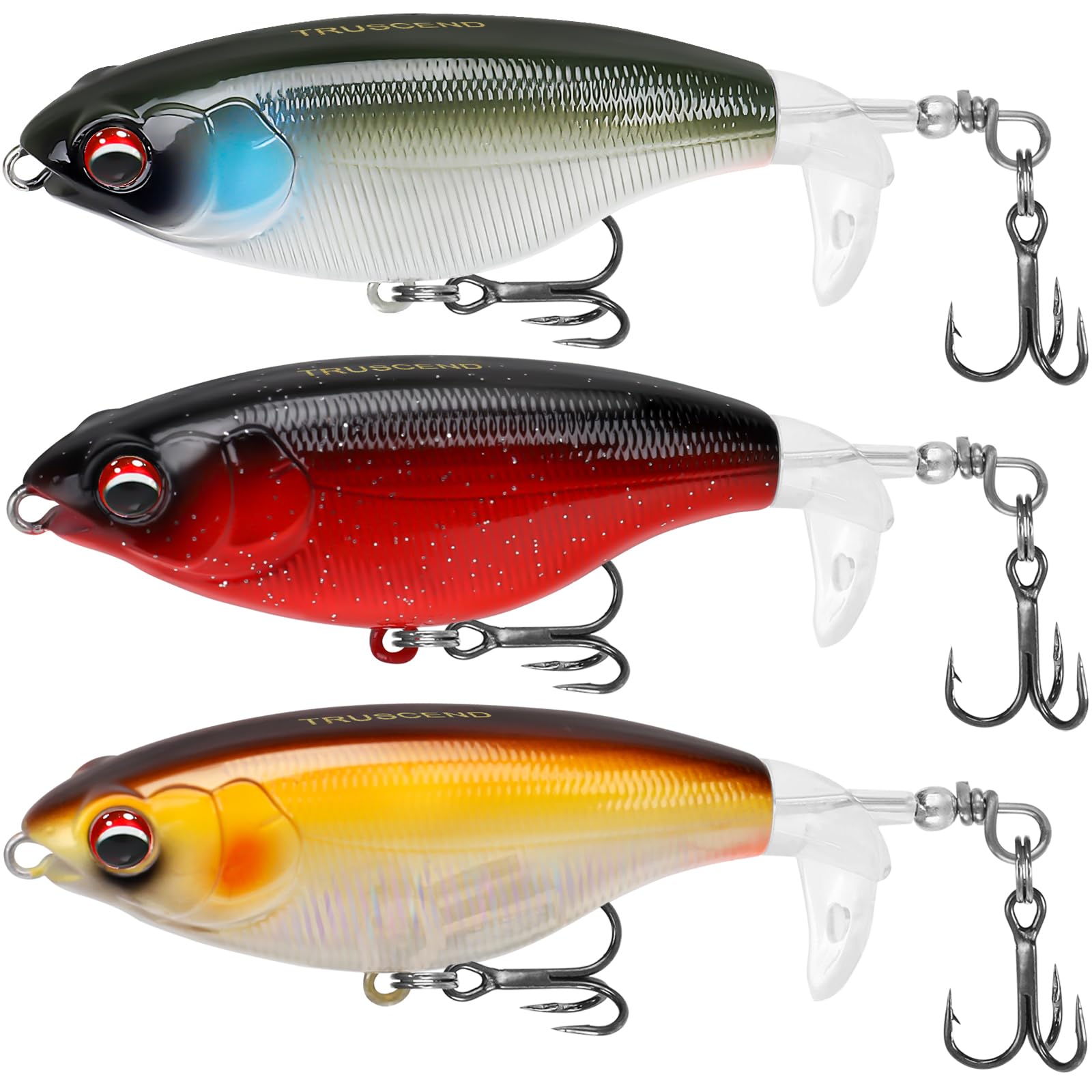 TRUSCEND Top Water Lure With BKK Hooks, Whopper for Freshwater or Saltwater, Floating Bass Catfish Pike Bait, Wobble Surface Teaser, Fishing Gifts for Men