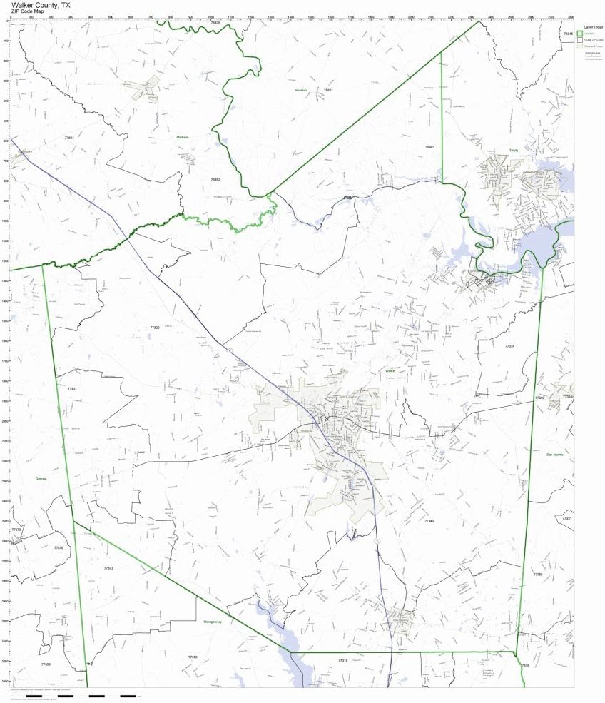 Walker County, Texas TX ZIP Code Map Not Laminated Home