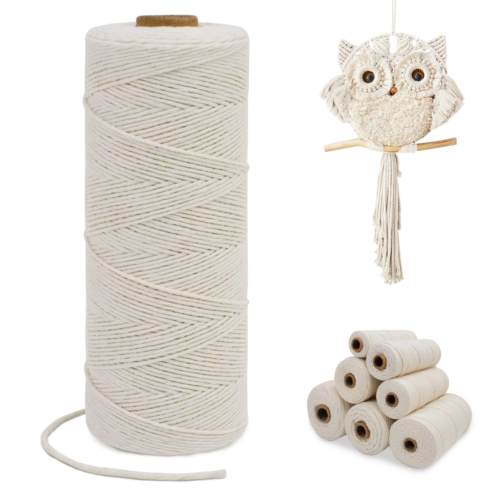 LEREATI Macrame Cord 1mm x 200m, Single Strand Thick Macrame Rope Yarn Natural Cotton Cord, Craft Macrame String for Plant Hanger, Wall Hanging, Knitting, DIY, Home Decorations (Natural)