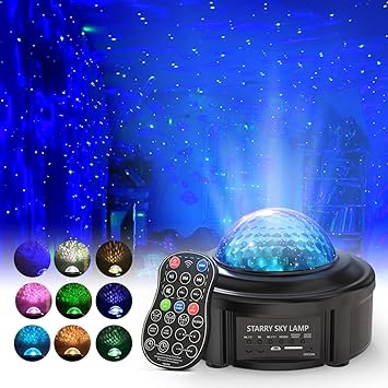 proyector estrellas con control remoto lampara de proyeccion estan incorporados el altavoz de musica bluetooth el control de voz y el temporizador