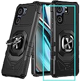 for BLU View 5 Phone Case/BLU F5 5G Case with Screen Protector,Blue View 5 Phone Case with Magnetic Ring Kickstand,Dual Layer Heavy Duty Military Grade Shockproof Cover for Blu View 5 B160v Black