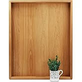 MAGIGO 30 x 24 Inches Extra Large Rectangle Teak Wood Ottoman Tray with Handles, Serve Tea, Coffee Classic 2.5 Feet Wooden Decorative Serving Tray