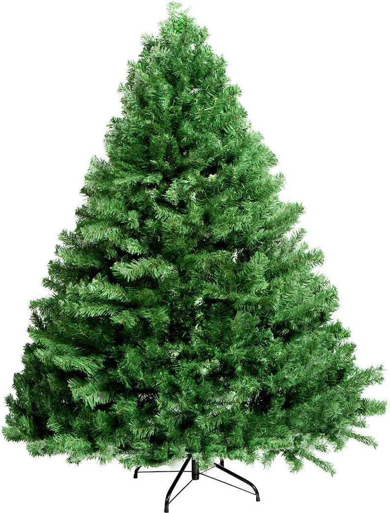JUISEE Christmas Trees Artificial Trees Flocked Premium Spruce Hinged Pine Tree with Solid Metal Legs Easy Assembly, Foldable Stand Christmas Decoration (Green, 6ft)