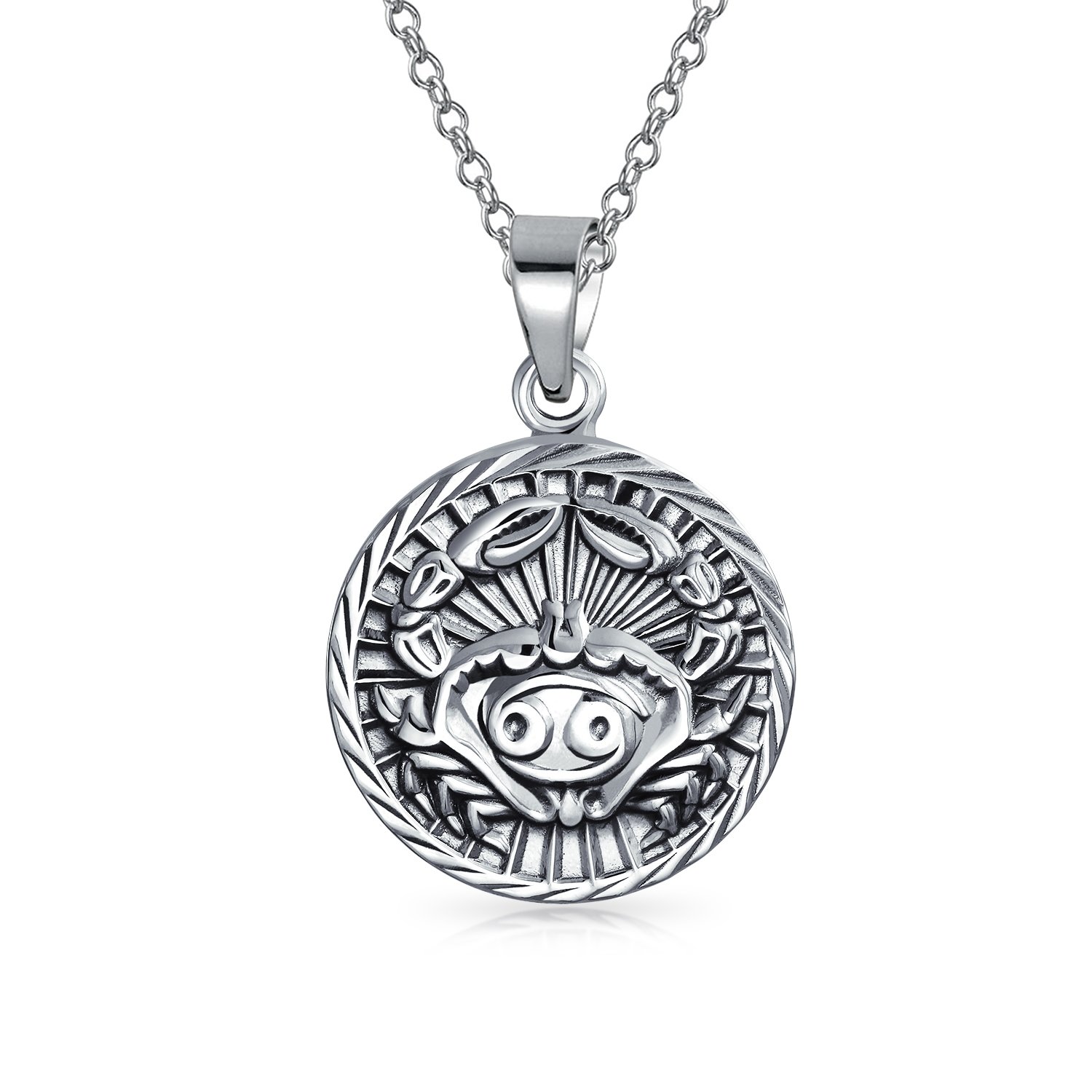 Bling Jewelry Cancer Zodiac Sign Astrology Horoscope Round Medallion Pendant For Men Women Necklace Antiqued Sterling Silver — image 1