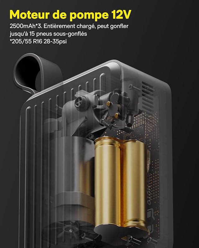 Gonfleur pneus pro 120PSI 12V DC 7500mAh, compresseur air portable LED
