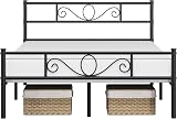 Yaheetech Metal Double Platform Bed 4ft6 Bed Frame with Scroll Headboard Black view 9