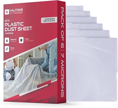 Haltons White LDPE Dust Sheets 6 Pack 3.6x2.7m 7µm Durable Plastic