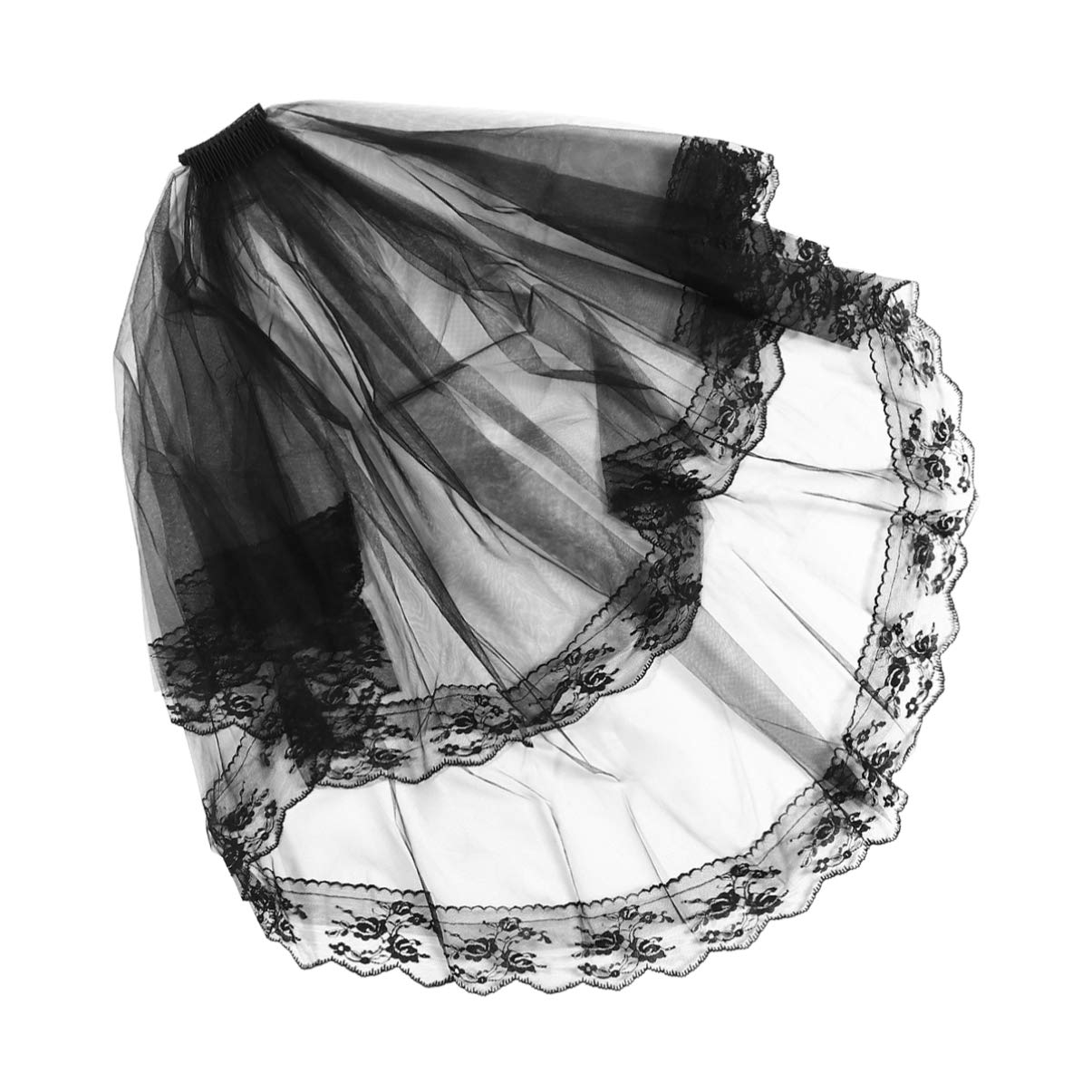 minkissy Black Lace Veil Halloween Gothic Bridal Veil with Comb, Day of The Dead Fancy Dress Accessory for Women and Girls, 35x28cm