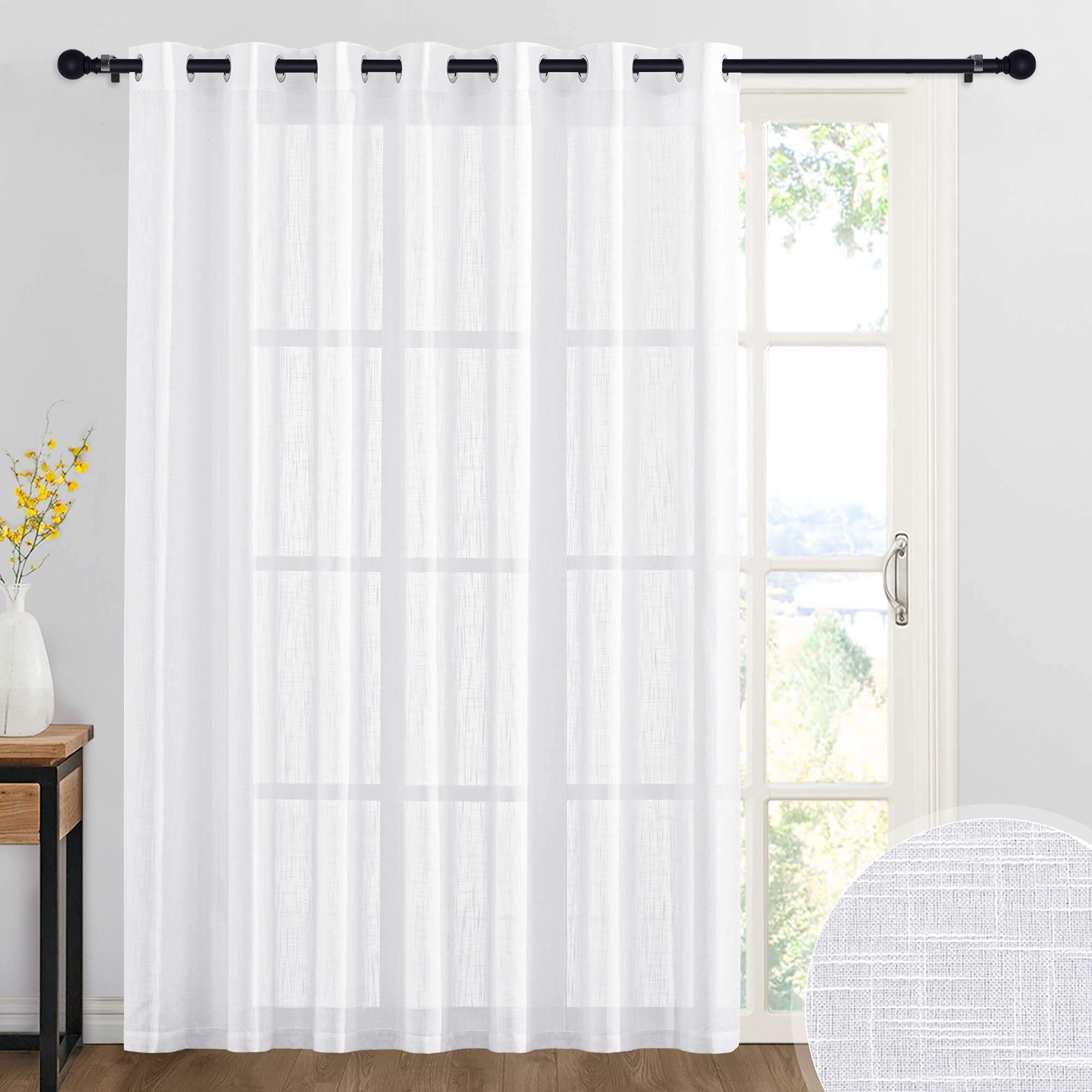 Photo 1 of RYB HOME Sheer Curtains White - 100 inches Extra Wide Linen Semi Sheer White Backdrop Large Window Curtains for Dining Living Room Sliding Glass Patio Door, 100 x 84 inches Long, 1 Panel