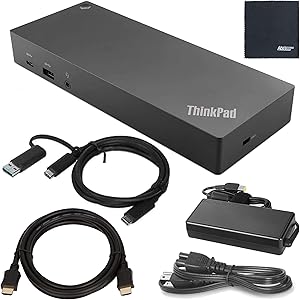 Lenovo ThinkPad Hybrid USB-C with USB-A Dock US (40AF0135US) with USB Type-A Adapter + ZoomSpeed HDMI Cable (with Ethernet) + AOM Starter Bundle