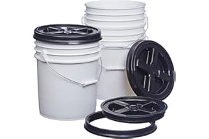 Consolidated Plastics 5 Gallon White Food Grade Buckets + Black Gamma Seal Lids, BPA Free Container Storage, Durable HDPE Pails, Made in USA (3 Pack)