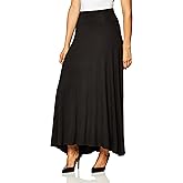 AGB Women's Timeless Fashion Long Soft Knit Skirt with Waist Detail, Black, X-Large