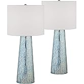 360 Lighting Marcus Modern Coastal Table Lamps 30" Tall Set of 2 Hand-Applied Mercury Glass Tapered Column White Drum Shade f