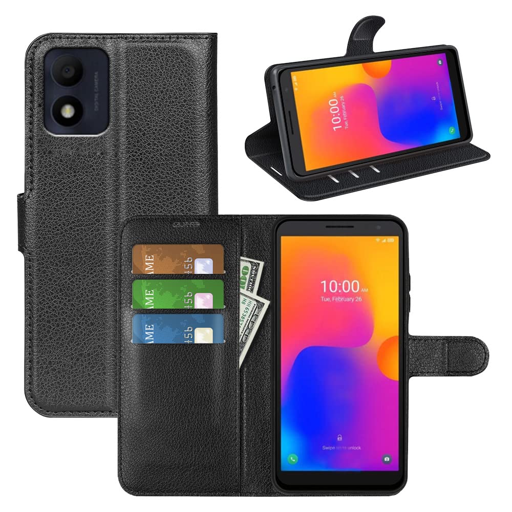 JIUNINE Case for Alcatel 1B 2022 / Alcatel 5031G 1B, Leather Wallet Case Flip Cover with [Card Slot] [Magnetic Closure] [TPU Inner Shell] for Alcatel 1B 2022 / Alcatel 5031G 1B, Black