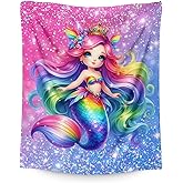 Mermaid Gifts for Kids Girls Blankets Gifts for Mermaid Lovers 6-8, 50x40 Inches Soft Cozy Warm Pink Glitter Animals Stuff Throws for Sofa Chairs Trip