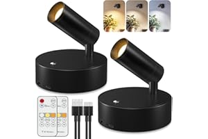 Kimjo Spot Lights Indoor, 4000mAh Rechargeable Battery LED Spotlight Indoor with Remote, Wireless Picture Lights with Timer Dimmable, Uplighting for Plant, Wall Art Display (2 Pack)