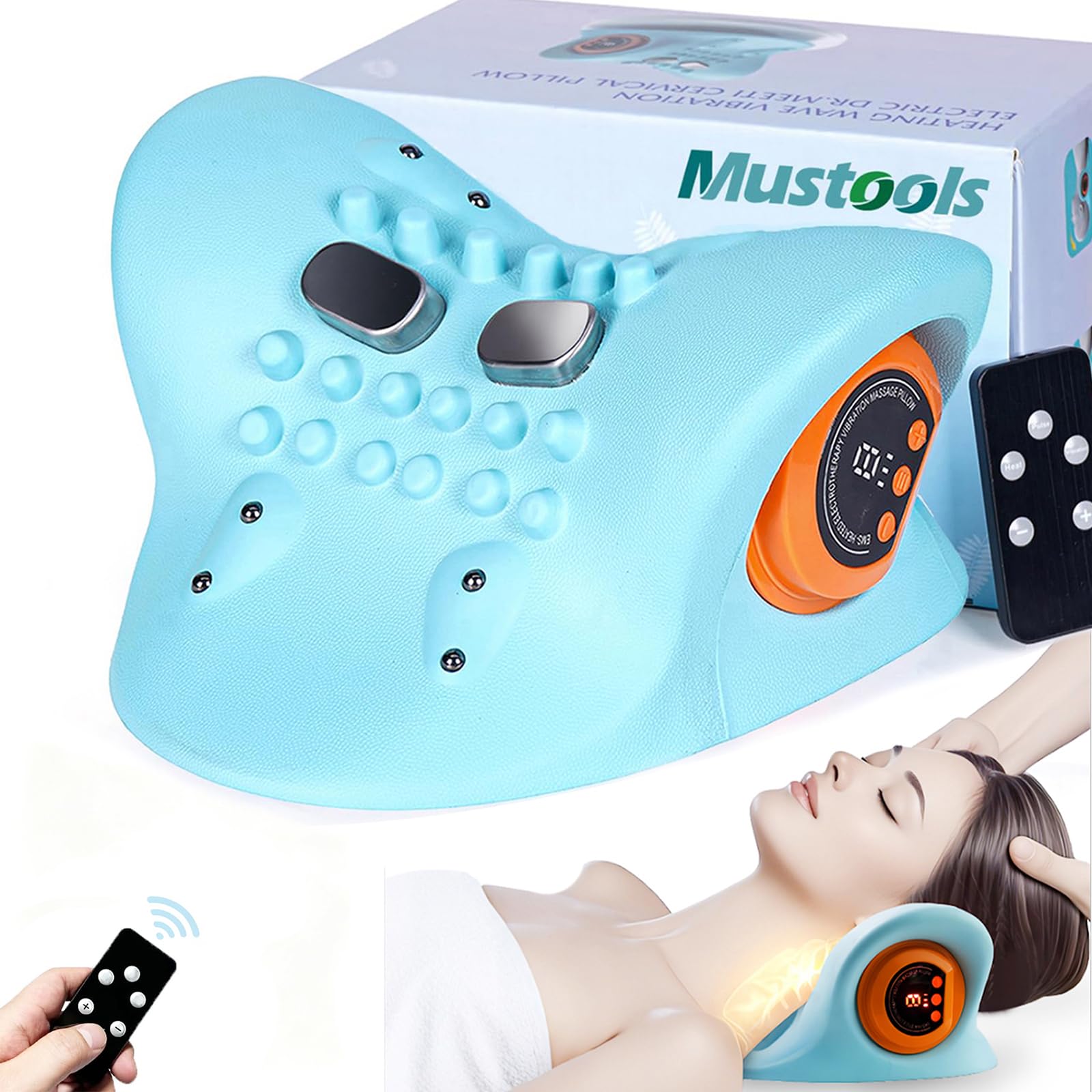 Photo 1 of 2026 New Neck Massager Relaxer Electric with Heat, 3 Modes, 26°Angle Cervical Pillow Traction Massager, 4D Portable Heated Shoulder Stretcher, Hump Corrector for Neck & Shoulder Comfort Blue