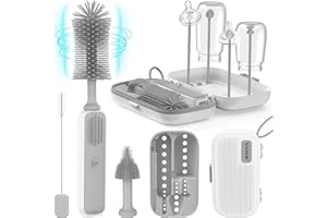 Yasew Electric Bottle Brush Cleaner, Baby Bottle Brush Travel Set, 360° Efficient Cleaning, Durable 2000 mAh Battery, Travel Bottle Brush Set with Drainage Rack and Storage Box, Baby Travel Essential