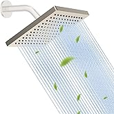 Hibbent cUCPC Certified Metal Shower Head, 8'' High Pressure Rainfall Shower Head, Bathroom Waterfall Shower Heads, High Flow Fixed Showerheads with Adjustable Brass Ball Joint, Brushed Nickel