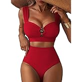Herseas Women's Bestselling Bikini Set High Waisted 2 Piece Swimsuit Sweatheart Neck Bathing Suit Tummy Control Swim Suit