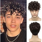 Daiaces Mens Curly Wigs Dack Brown Short Wig,Synthetic Heat Resistant Costume Wig Mens Daily Cosplay Party Halloween