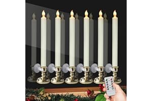 DRomance Flameless Window Candles with Remote and Timer, Battery Operated LED Taper Candles with Suction Cups Set of 6 Christmas Window Candles(Gold Holders)