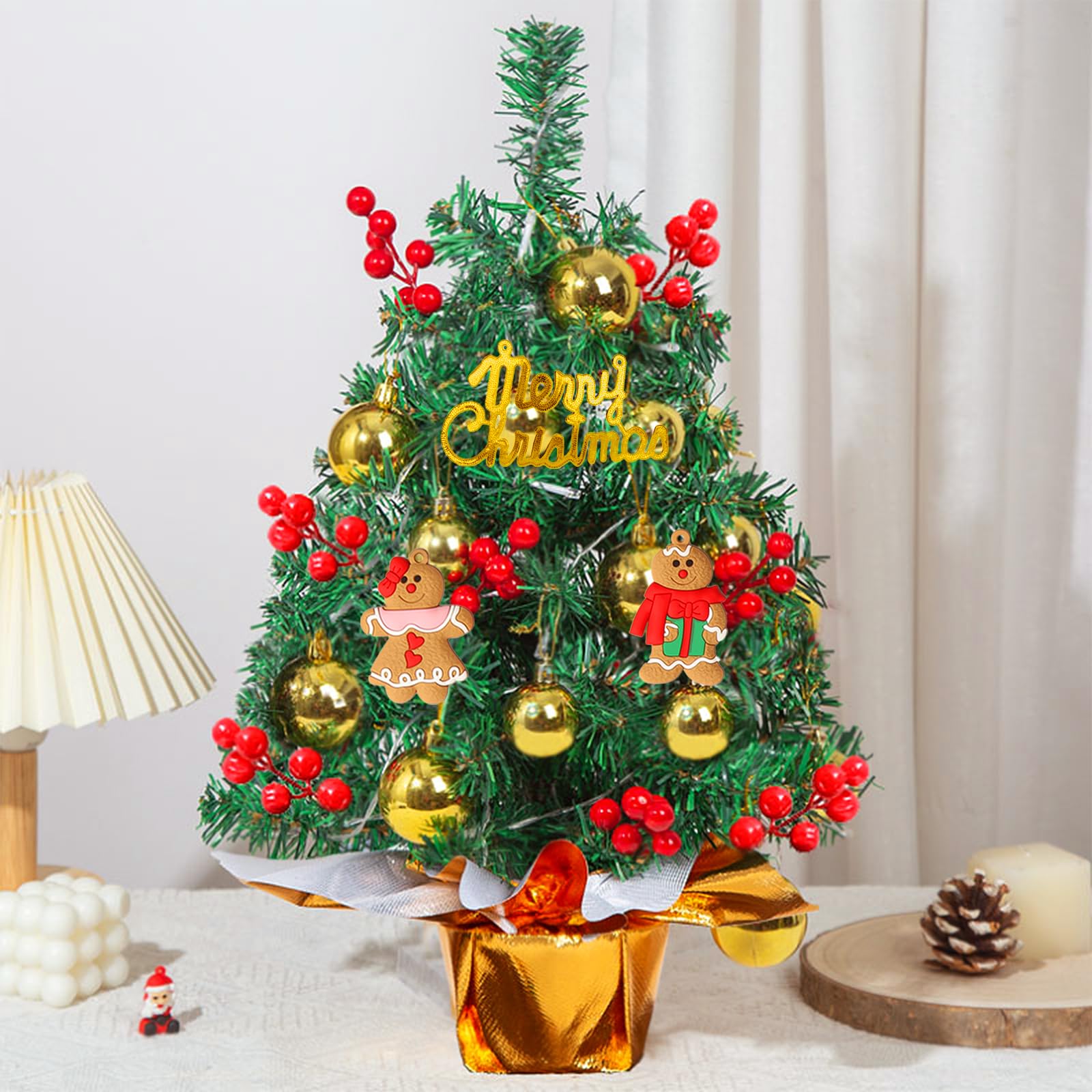 Photo 1 of Small Mini Christmas Tree 22 Inch with Light,Tabletop Miniature Pine Christmas Tree with Hanging Ornaments, Battery Operated Artificial Xmas Tree, Best DIY Christmas Holiday Party Decorations