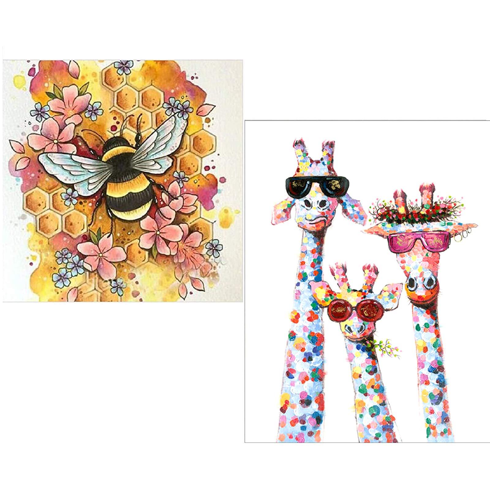 VEGCOO 2 Pack Stamped Cross Stitch Kits, 11CT Pre-Printed Fabric Embroidery Kit for Adults Beginners, Flowers & Giraffe Family Patterns, DIY Craft Home Wall Decor 36x36cm & 36x46cm