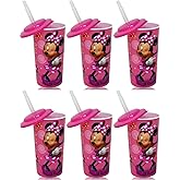 6-Pack Disney Minnie Mouse 16oz Reusable Sports Tumbler Drink Cups with Lids & Straws, Pink