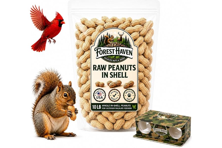 Forest Haven Premium Raw Peanuts for Squirrels – 10LB Bulk Squirrel Food – Unsalted Peanuts in Shell for Birds, Deer & Wildlife – Bonus Binoculars Included - USA Grown