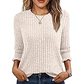 AUTOMET Womens 3/4 Sleeve Tops T Shirts Summer Sweater Round Neck Casual Top Ladies Tops Business Casual Blouses