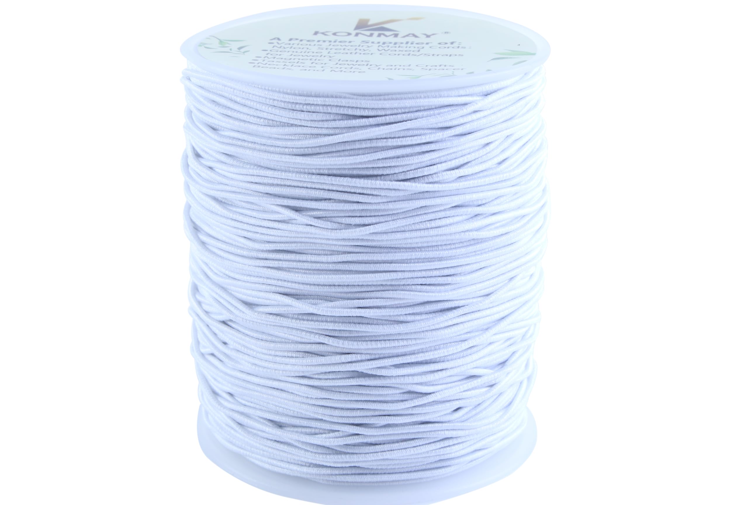 KONMAY 1 Roll 100 Meters 1.0mm White Rubber Stretchy Cord Elastic Beading String for Jewelry Making, Crafting and Clothing