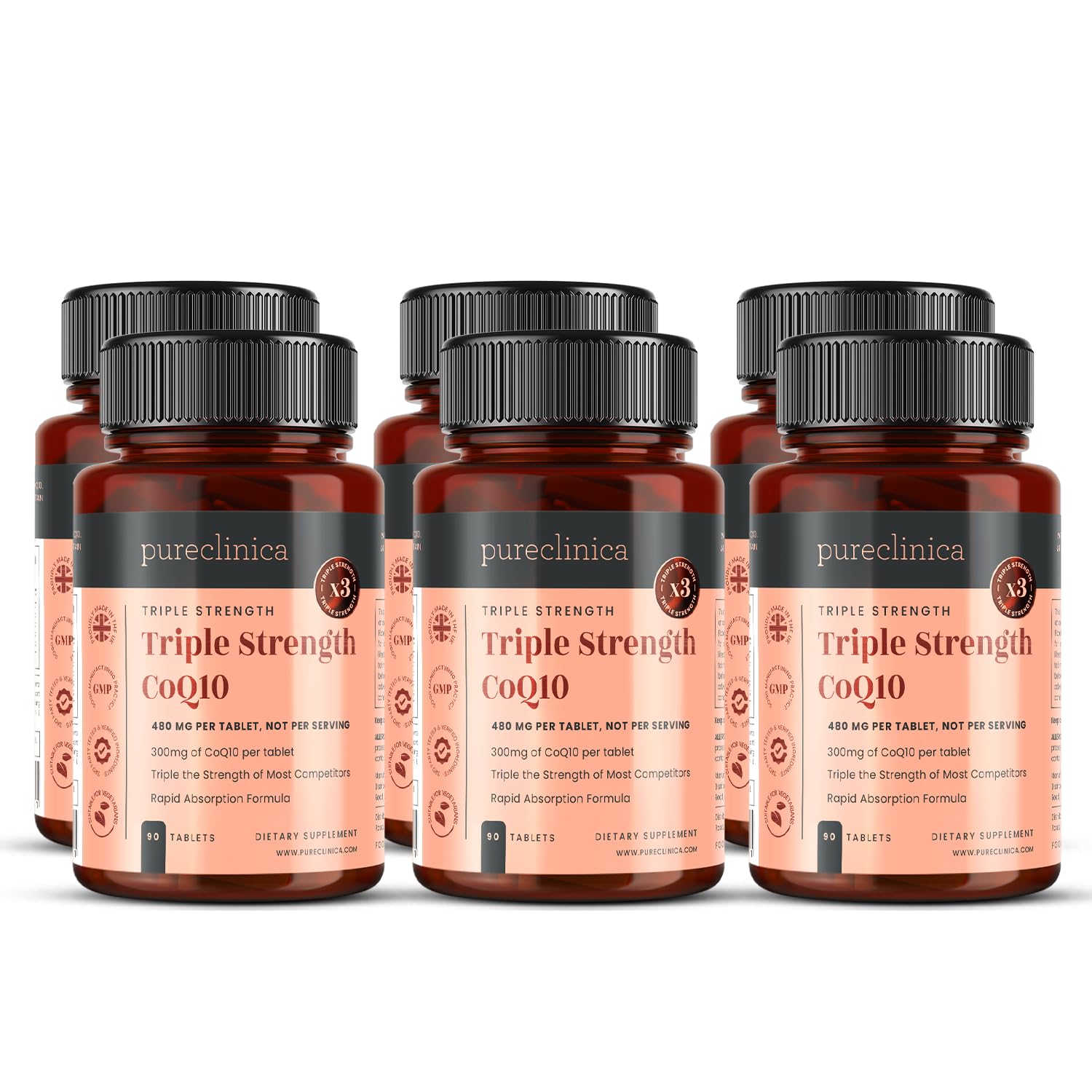 CoQ10 300mg – High Strength Co Enzyme Q10 Supplement with Vitamin C & Black Pepper for Better Absorption – 540 Tablets (6 x 90) – 18 Month Supply – Energy & Heart Health Support